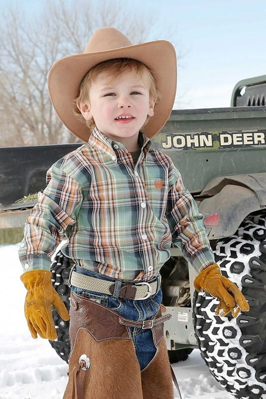Cinch Infant Long Sleeve Plaid Shirt - Green