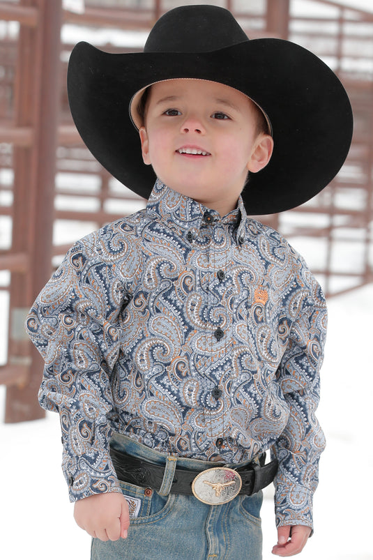 Cinch Infant Long Sleeve Paisley Shirt - Multi Gray/Blue