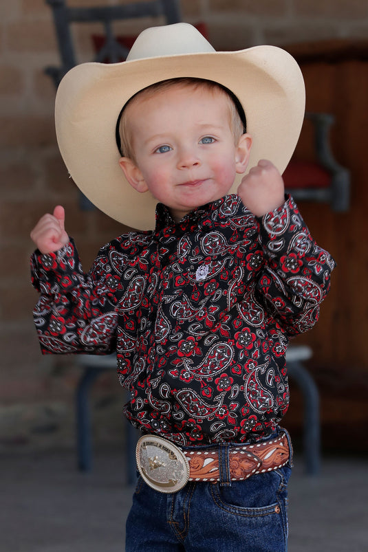 Cinch Infant Long Sleeve Paisley Print Shirt - Black