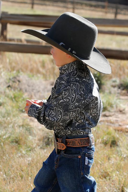 Cinch Infant Long Sleeve Paisley Print Shirt - Black