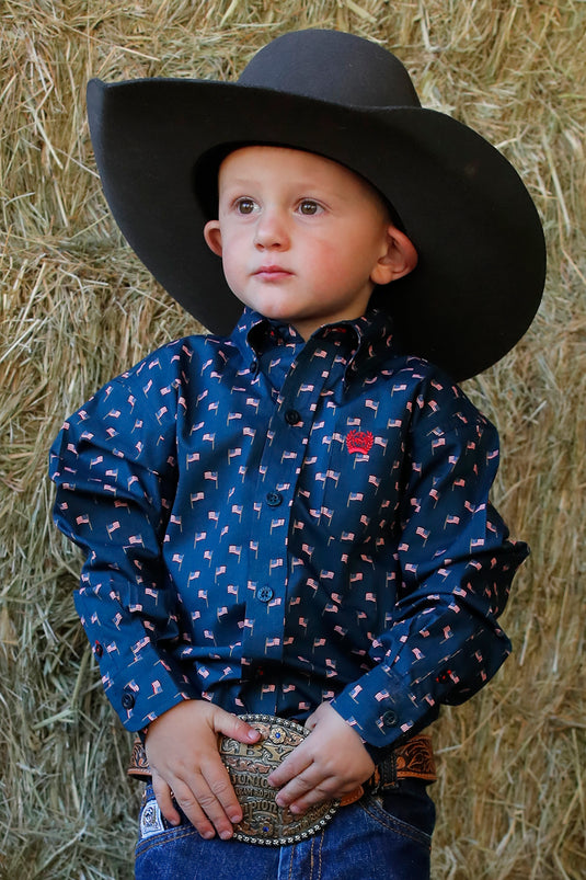 Cinch Infant Long Sleeve Print Shirt - Navy