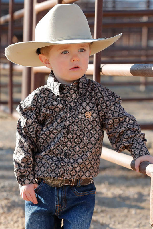 Cinch Infant Long Sleeve Geometric Print Shirt - Black