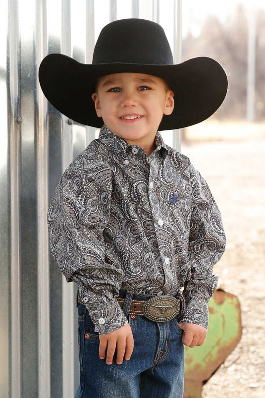 Cinch Infant Long Sleeve Paisley Print Shirt - Multi/Gray