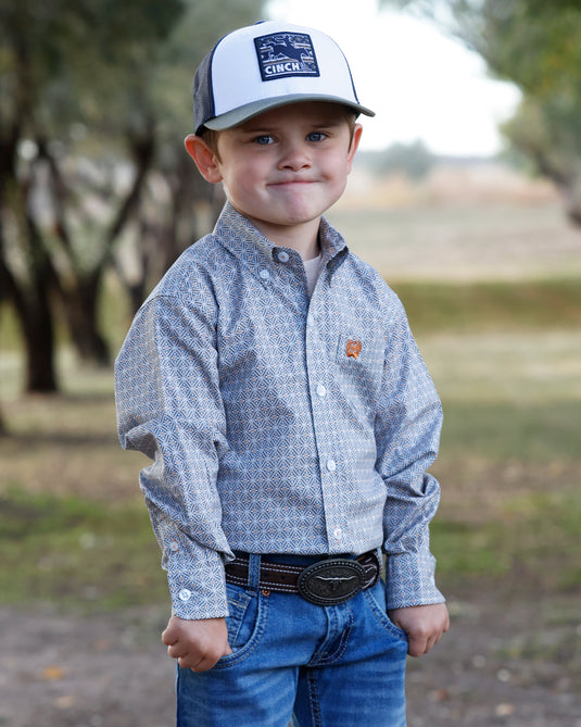 Cinch Infant Long Sleeve Geometric Print Shirt - White