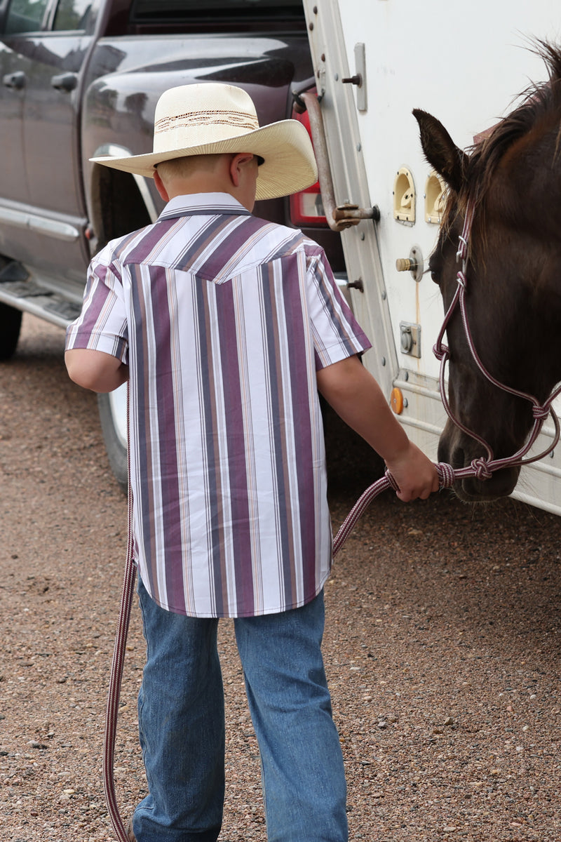Load image into Gallery viewer, Cinch Boys Short Sleeve Western Stripe Camp Shirt - White
