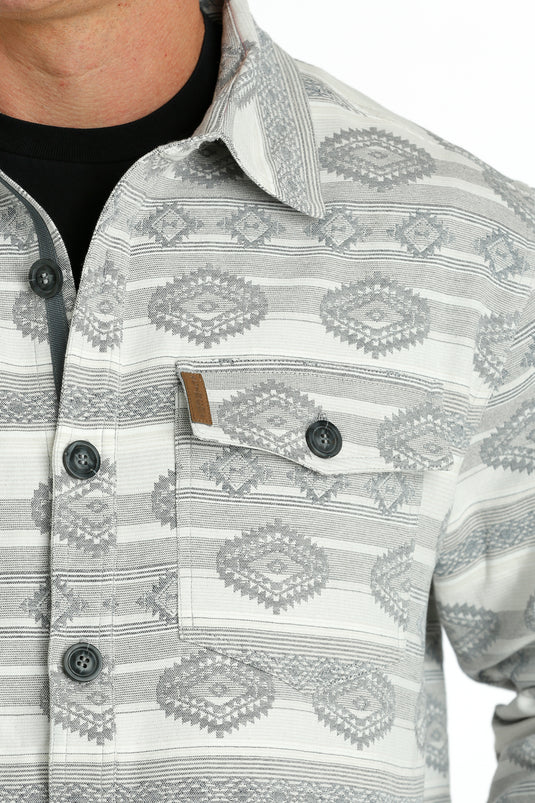Cinch Mens Jacquard Shirt Jacket - White/Gray