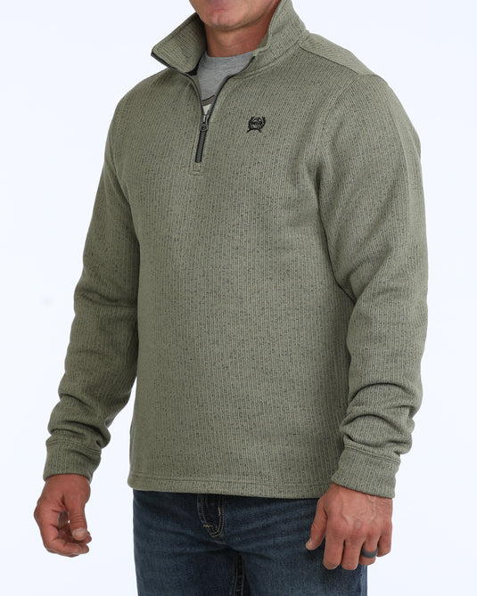 Cinch Mens 1/4 Zip Sweater Knit Pullover - Olive