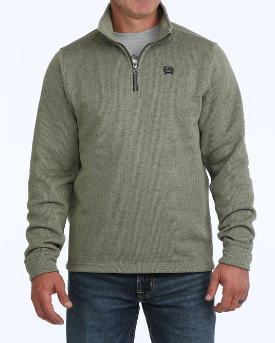 Cinch Mens 1/4 Zip Sweater Knit Pullover - Olive