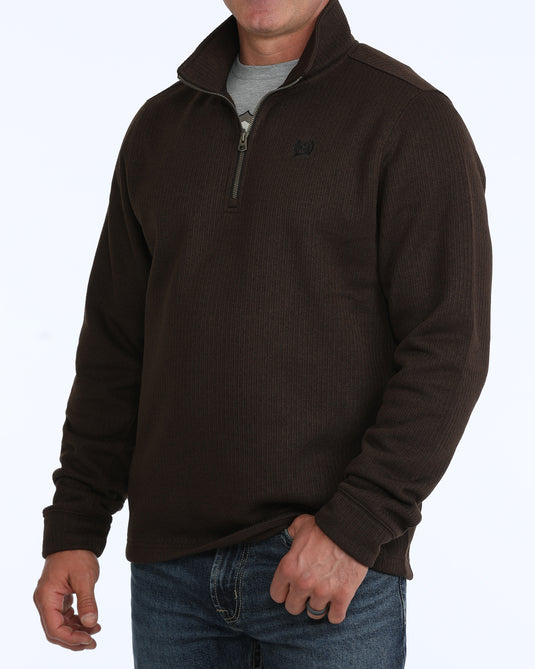 Cinch Mens 1/4 Zip Sweater Knit Pullover - Brown