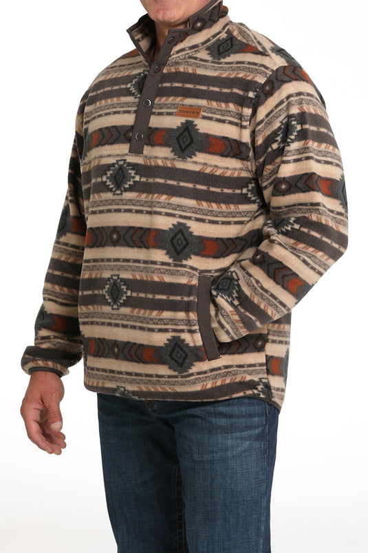 Cinch Mens Polar Fleece Aztec Print Pullover - Brown