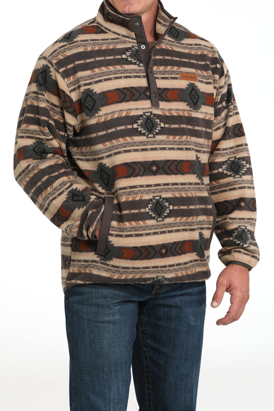 Cinch Mens Polar Fleece Aztec Print Pullover - Brown