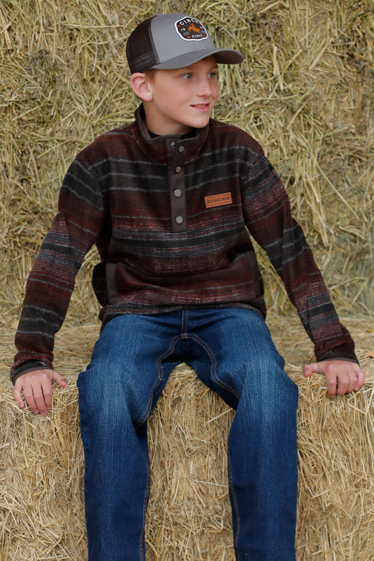 Cinch Boy's 1/4 Snap Polar Fleece Pullover - Brown
