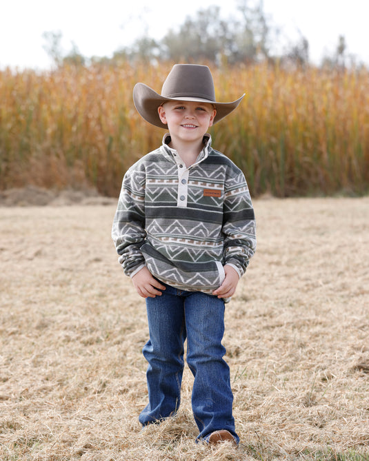 Cinch Boy's Polar Fleece Print Pullover - Olive
