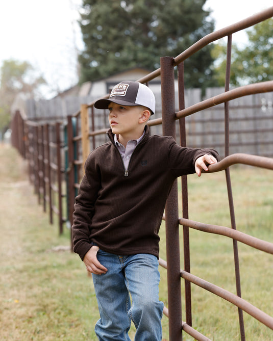 Cinch Boy's 1/4 Zip Sweater Knit Pullover - Brown