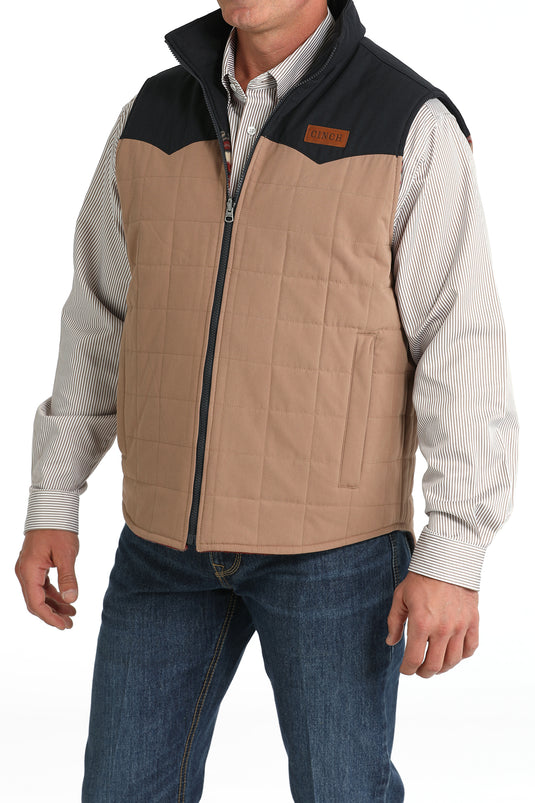 Cinch Men's Reversible Color Blocked Polyfill Quilted Vest - Khaki