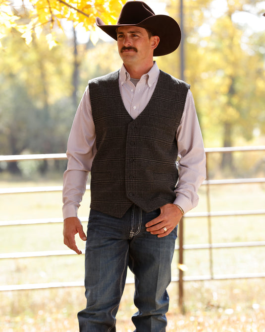 Cinch Men's Plaid Vest - Charcoal