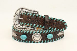 Nocona Lace Whipstitched Belt - Brown/Turquoise