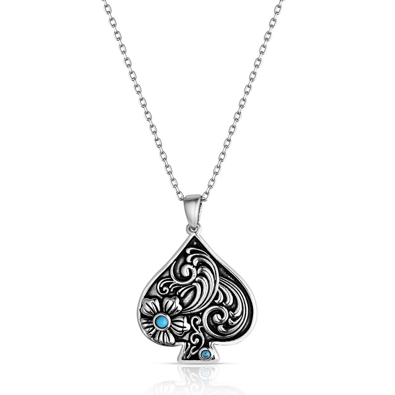 Load image into Gallery viewer, Montana Silversmith's Filigree Fortune Spade Turquoise Necklace
