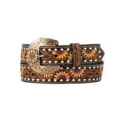 Nocona 1-1/2" Sunflower Embossed Buck Laced Belt - Multicolor