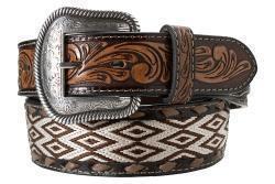 Nocona 1-7/8" - 1-1/2" Embroidered Diamond Inlay Belt - Brown