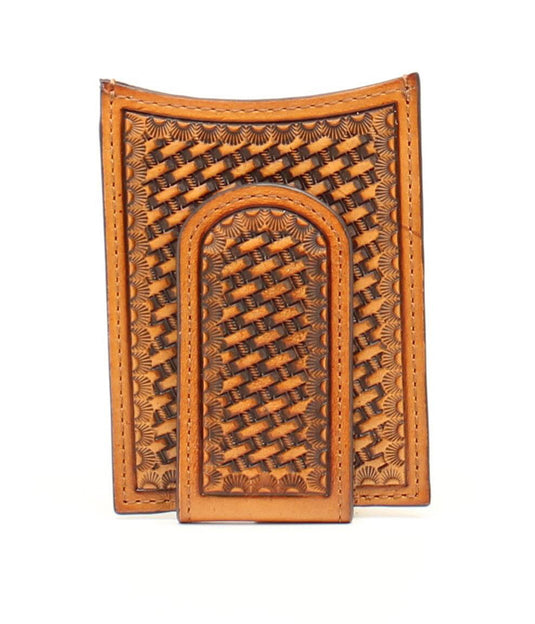 Nocona Basketweave Money Clip/Card Wallet - Tan