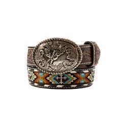 Nocona Boys 1-1/4" Cross Embroidered Inlay Belt - Brown/Rust