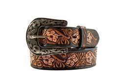 Nocona 1-1/4" Floral Hand Tooled Belt - Black/Brown