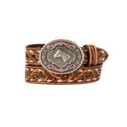 Nocona 3/4" Infant Scroll Embossed Buckstitch Belt - Brown/Pink