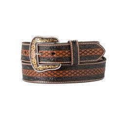 Nocona 1-1/2" Diamond Floral Embossed Belt - Brown/Black