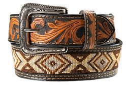 Nocona 1-7/8" - 1-1/2" Southwest Embroidered Inlay Belt - Brown