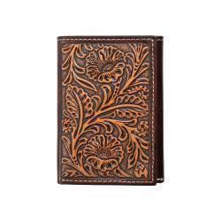 Nocona Floral Embossed Tri-Fold Wallet - Brown
