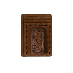 Nocona Roughout Buck Laced Money Clip/Card Wallet - Tan