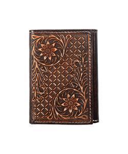 Nocona Diamond & Floral Embossed Tri-Fold Wallet - Brown