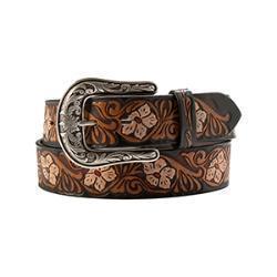 Nocona 1-1/2" Floral Hand Tooled Belt - Brown/Black