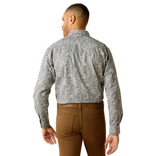 Ariat Mens Rocky Classic Fit Long Sleeve Snap Shirt - Khaki / Blue