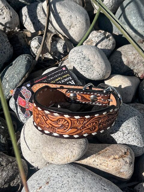 Rafter T Floral Tooled Buckstitch Dog Collar