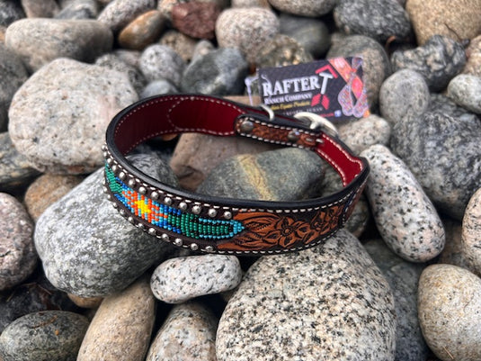 Rafter T Beaded Cactus Inlay Dog Collar