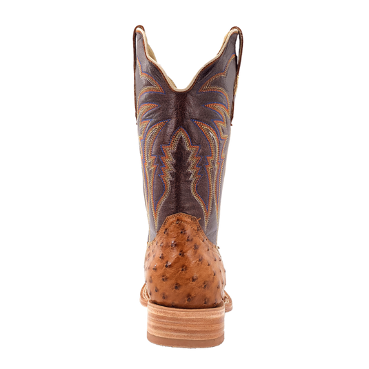R. Watson 11" Full Quill Ostrich Wide Square Toe Boot - Antique Saddle Bruciato / Laguna Cognac Cowhide