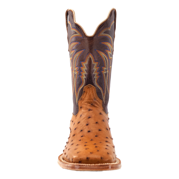 Load image into Gallery viewer, R. Watson 11" Full Quill Ostrich Wide Square Toe Boot - Antique Saddle Bruciato / Laguna Cognac Cowhide
