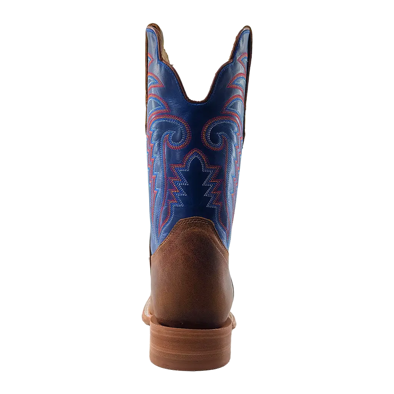 Load image into Gallery viewer, R. Watson 11" Cowhide Wide Square Toe Boot - Honey Cowhide / Electric Blue
