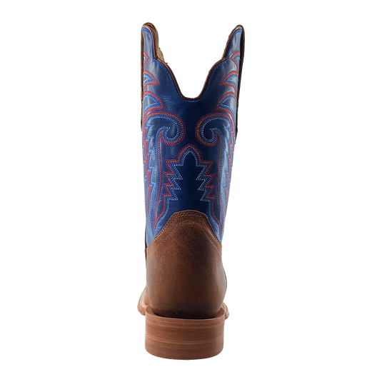 R. Watson 11" Cowhide Wide Square Toe Boot - Honey Cowhide / Electric Blue