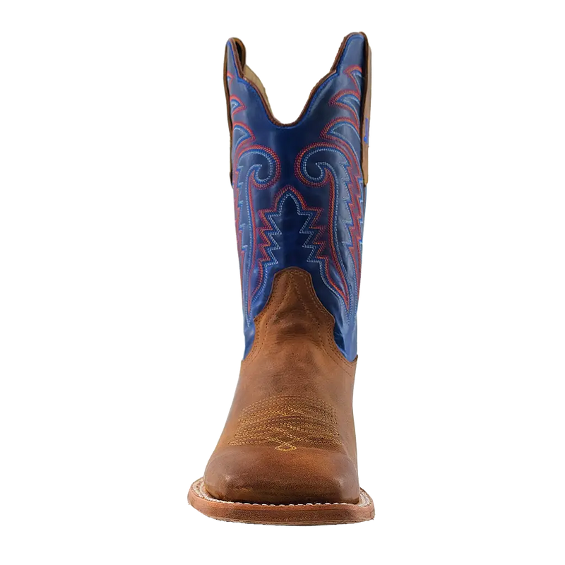 Load image into Gallery viewer, R. Watson 11" Cowhide Wide Square Toe Boot - Honey Cowhide / Electric Blue
