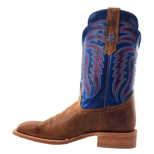 R. Watson 11" Cowhide Wide Square Toe Boot - Honey Cowhide / Electric Blue