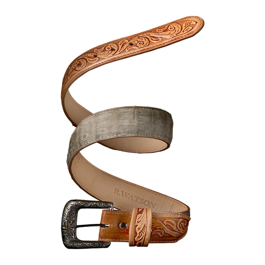 R. Watson Nubuck Sueded Caiman Belt - Charcoal
