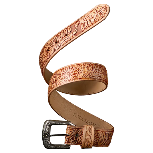 R. Watson Embossed Cowhide Belt - Natural