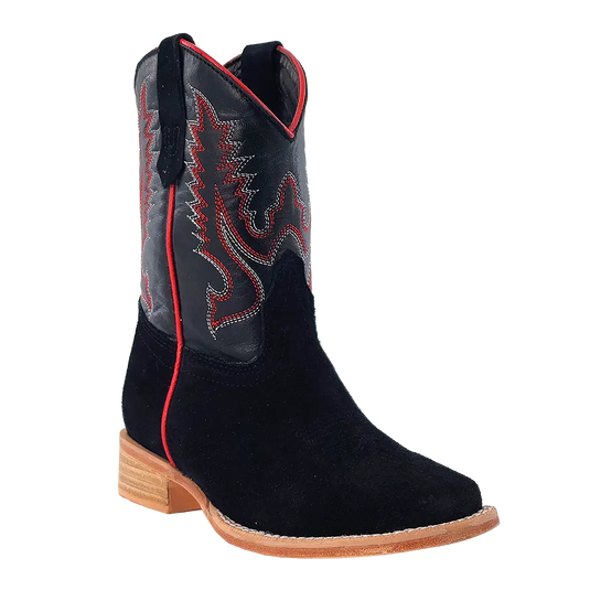 R. Watson Roughout Wide Square Toe Boot - Black