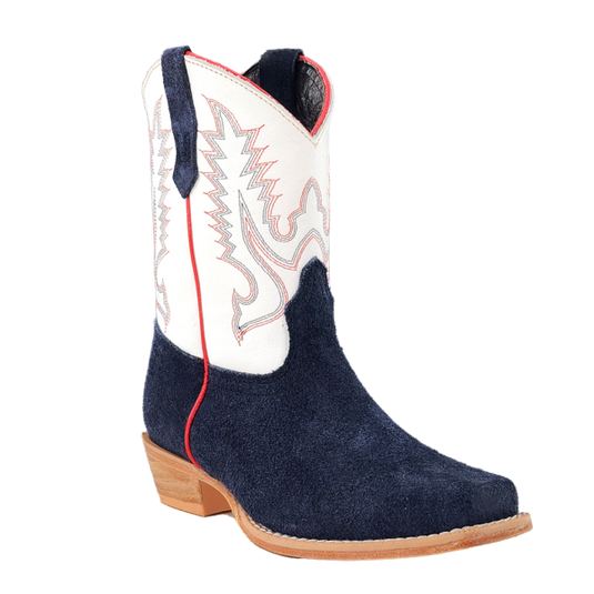 R. Watson Roughout Narrow Square Toe Boot - Navy