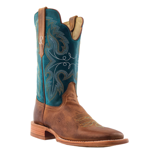 Load image into Gallery viewer, R. Watson 11" Cowhide Wide Square Toe Boot - Honey Cowhide / Azure Cowhide
