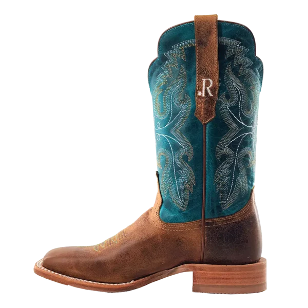 Load image into Gallery viewer, R. Watson 11" Cowhide Wide Square Toe Boot - Honey Cowhide / Azure Cowhide
