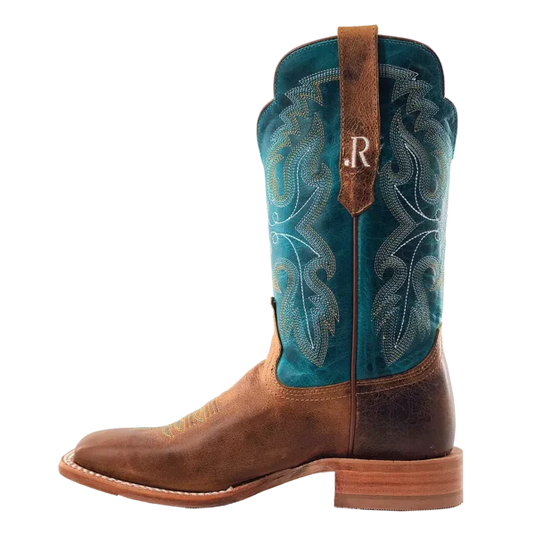 R. Watson 11" Cowhide Wide Square Toe Boot - Honey Cowhide / Azure Cowhide